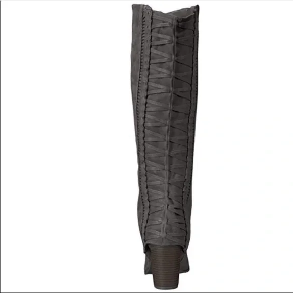 Adelaide Gray Woven Back Knee High Riding Boots - Picture 3 of 3